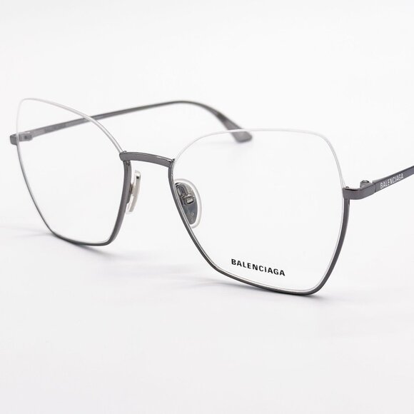 NEW BALENCIAGA EYEGLASSES BB0142O 001 GEOMETRIC SILVER WOMEN EYEWEAR BALENCIAGA - Picture 5 of 9
